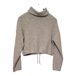 MOD Cropped Drawstring Turtleneck Sweater - Light Gray
